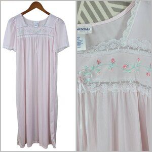 Vintage Nightgown Slip Small Lingerie Dress Pink Lace Trim Granny Lightweight